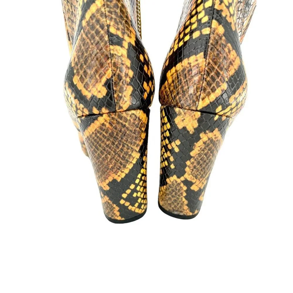 Steve Madden Pixie Ankle Boots Orange Black Snake Print Block Heel SZ 6.5